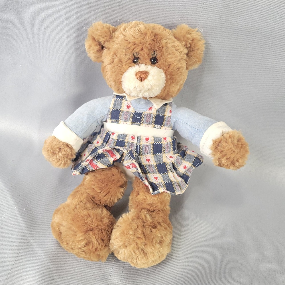 Gund Know‎ It All Teddy Bear Plush Kids Small Brown Plaid Heart Dress 15220